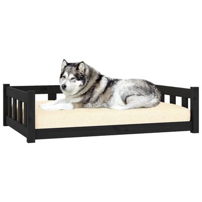vidaXL suņu gulta, melna, 105,5x75,5x28 cm, priedes masīvkoks