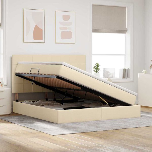 vidaXL Gulta ar uzglabā&scaron;anas vietu un matraci Krēms 180 x 200 cm