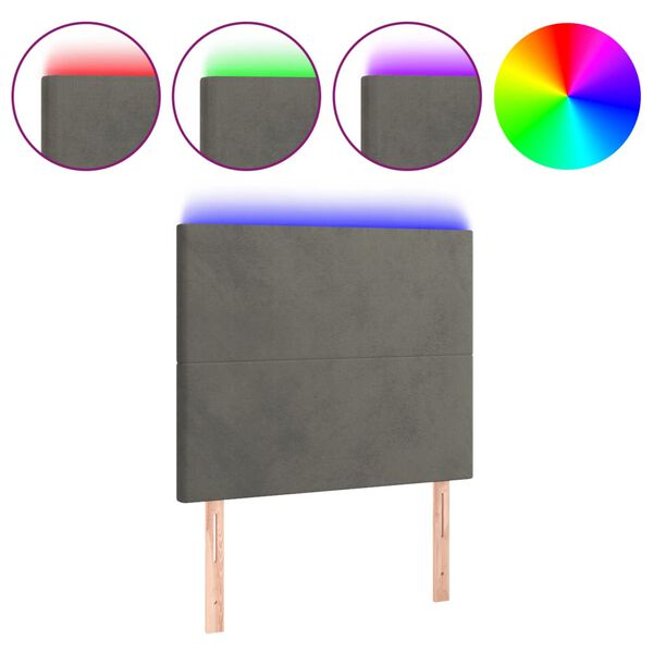 vidaXL gultas galvgalis ar LED, 83x16x118/128 cm, tumši pelēks samts