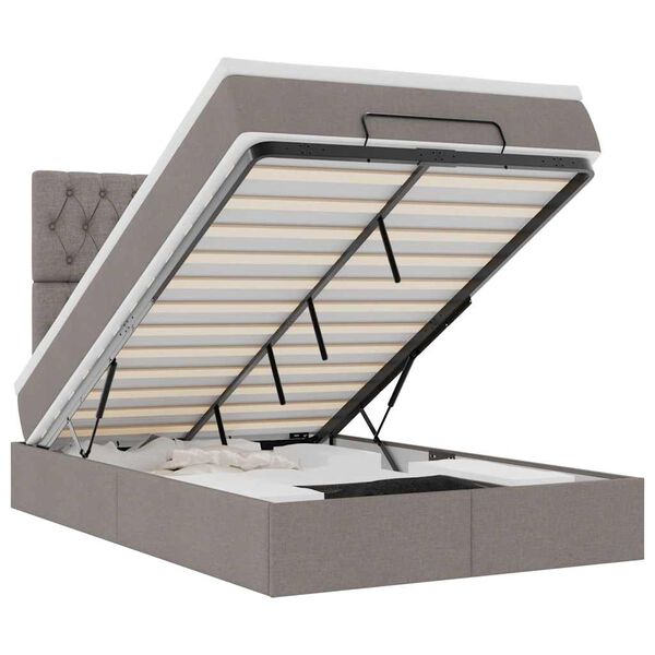 vidaXL Osmaņu gultas rāmis ar matrača pelēkbrūns 120x190cm audums