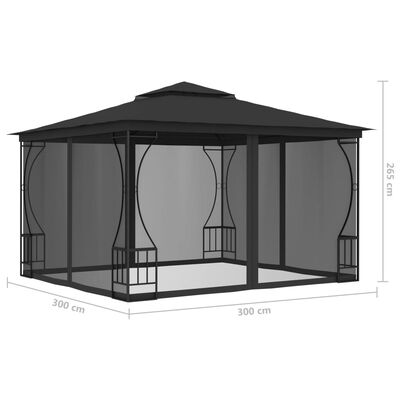 vidaXL dārza nojume ar tīklu, 300x300x265 cm, antracītpelēka
