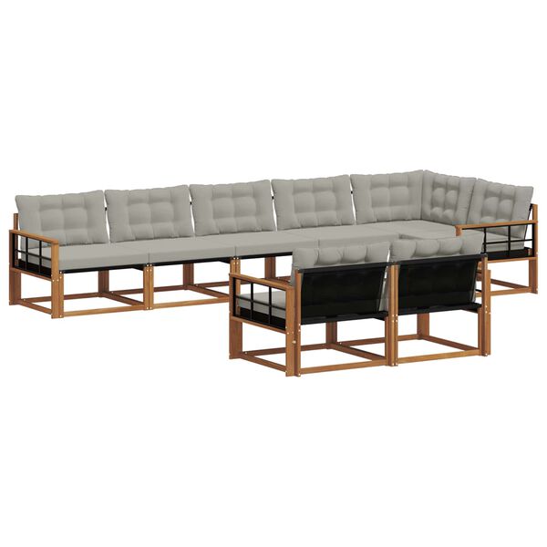 vidaXL Āra dīvānu komplekts ar spilvenu 8 pcs Dabīgs un gai&scaron;i pelēks