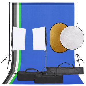 vidaXL fotostudijas komplekts – gaismas, fons, reflektors