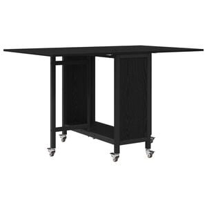 vidaXL Salokāms ēdamgalds ar riteņiem 130 x 80 x 76,5 cm Melns ozols