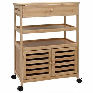 vidaXL Virtuves ratiņ&scaron; ar riteņiem Dabiska 59,5 x 36 x 82 cm Bambuss