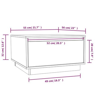 vidaXL kafijas galdiņš, 55x56x32 cm, priedes masīvkoks