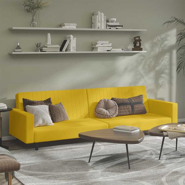 vidaXL 2-vietīga dīvāngulta, dzeltens samts