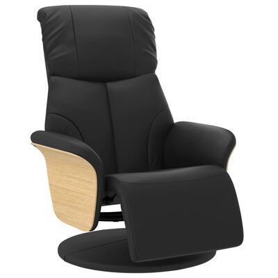 vidaXL atpūtas krēsls ar kāju balstu, atgāžams, melna mākslīgā āda
