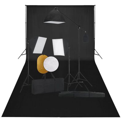 vidaXL fotostudijas komplekts – gaismas izkliedētāji, foni, reflektori