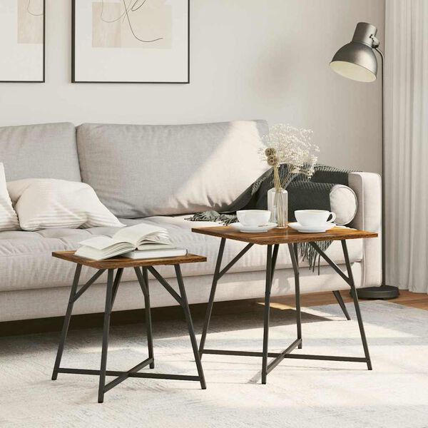 vidaXL Sānu galdiņu komplekts 2 pcs Dūmu ozols un melns