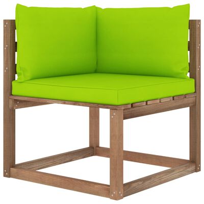 vidaXL dārza palešu stūra dīvāns ar spilgti zaļiem matračiem