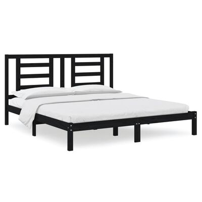 vidaXL gultas rāmis, melns, masīvkoks, 180x200 cm, liels, divvietīgs