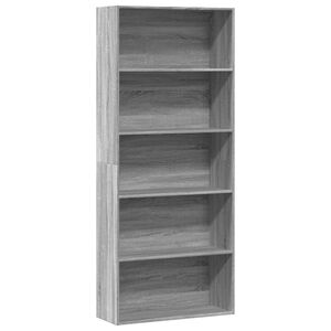 vidaXL grāmatu plaukts, pelēka koka, 80x30x189 cm, inženierijas koks