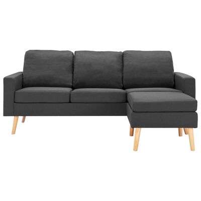 vidaXL trīsvietīgs dīvāns ar kājsoliņu, tumši pelēks audums