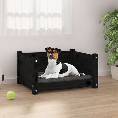 vidaXL suņu gulta, melna, 55,5x45,5x28 cm, priedes masīvkoks
