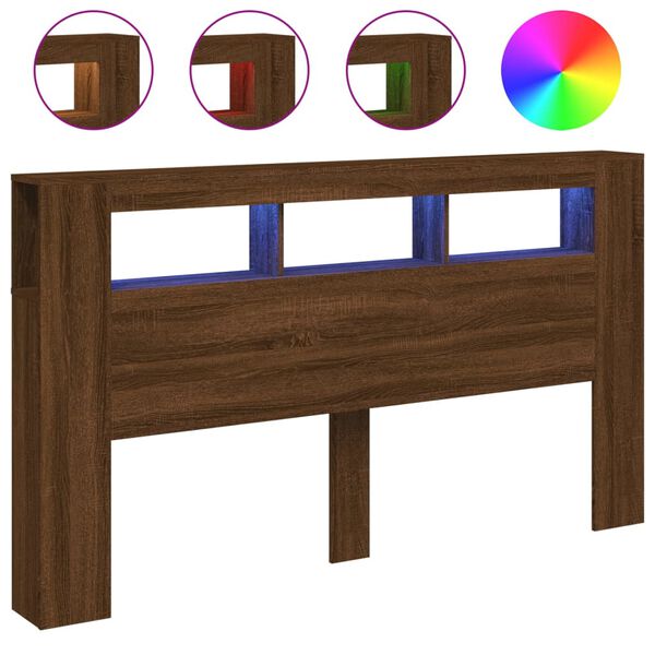 vidaXL gultas galvgalis ar LED, ozola krāsa, 180x18,5x103,5 cm, koks