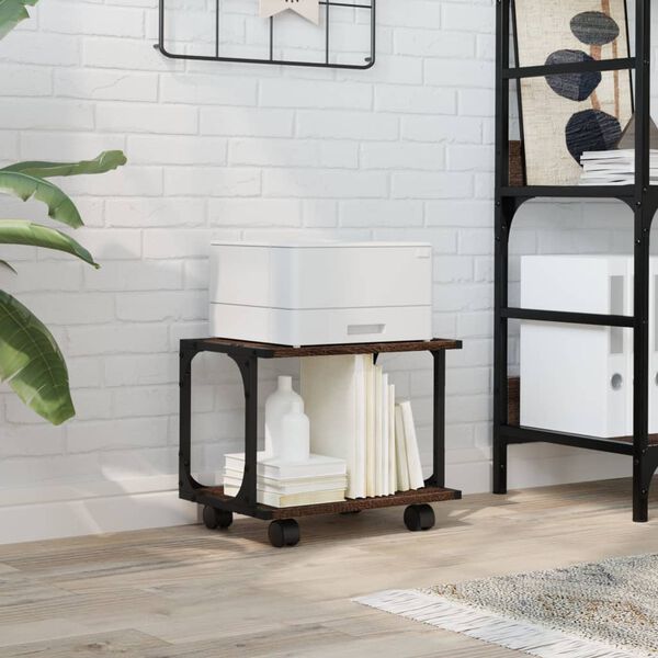 vidaXL printera statīvs, 2 līmeņi, brūns, 41x28x33,5 cm, koks