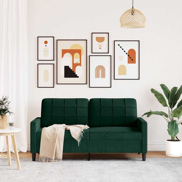 vidaXL divvietīgs dīvāns, tum&scaron;i zaļ&scaron;, 140 cm, samts