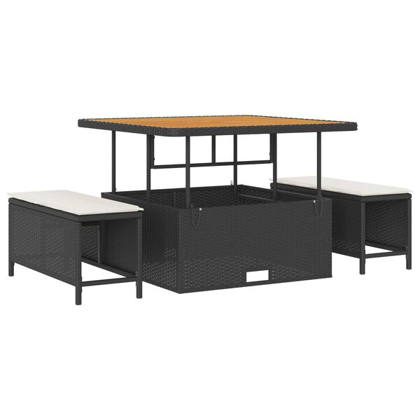 vidaXL Dārza dīvānu komplekts ar spilvenu 9 pcs Melna poliratāns