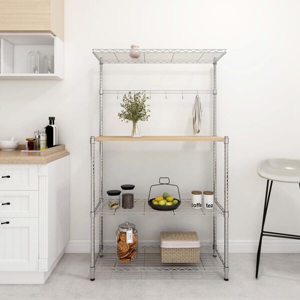 vidaXL 4-līmeņu mikroviļņu krāsns plaukts, 90x35x150cm, hromēta dzelzs