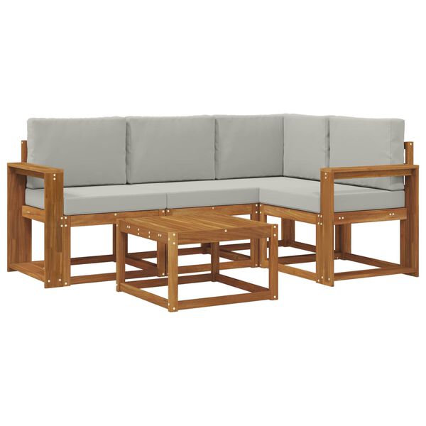 vidaXL Āra dīvānu komplekts ar spilvenu 5 pcs Dabīgs un gai&scaron;i pelēks