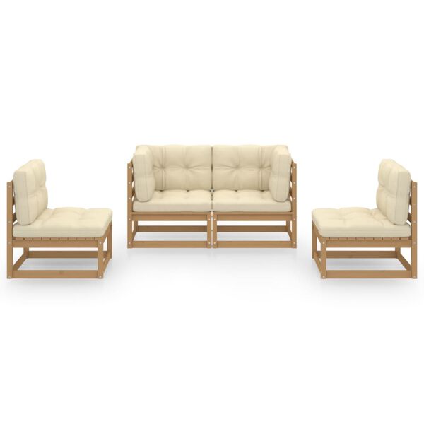 vidaXL 4-daļīgs dārza atpūtas mēbeļu komplekts ar matračiem, priede