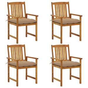 vidaXL dārza krēsli ar matračiem, 4 gab., akācijas masīvkoks