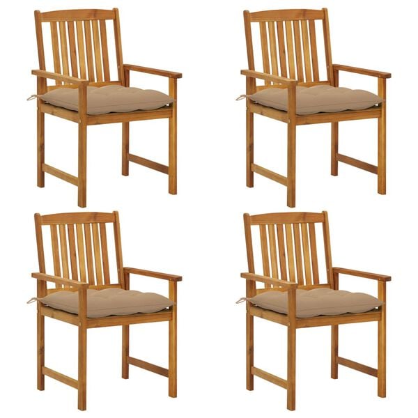 vidaXL dārza krēsli ar matračiem, 4 gab., akācijas masīvkoks