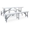 vidaXL saliekams dārza galds ar 2 soliem, 180 cm, tērauds, HDPE, balts