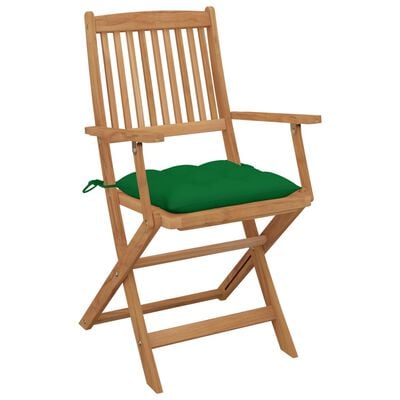 vidaXL saliekami dārza krēsli ar matračiem, 4 gab., akācijas masīvkoks
