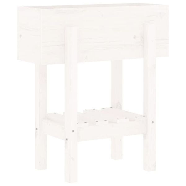 vidaXL dārza puķu kaste, balta, 62x30x69 cm, priedes masīvkoks