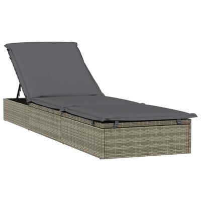 vidaXL sauļošanās gulta, matracis, 201x55x62cm, PE rotangpalma, pelēka