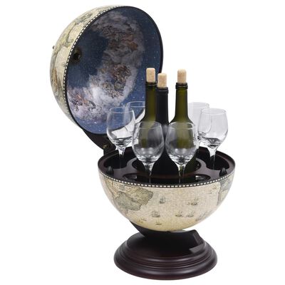 vidaXL vīna pudeļu turētājs, galda bārs, globusa forma, eikalipta koks