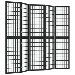 vidaXL aizslietnis, 5 paneļi, salokāms, 200x170cm, japāņu stils, melns