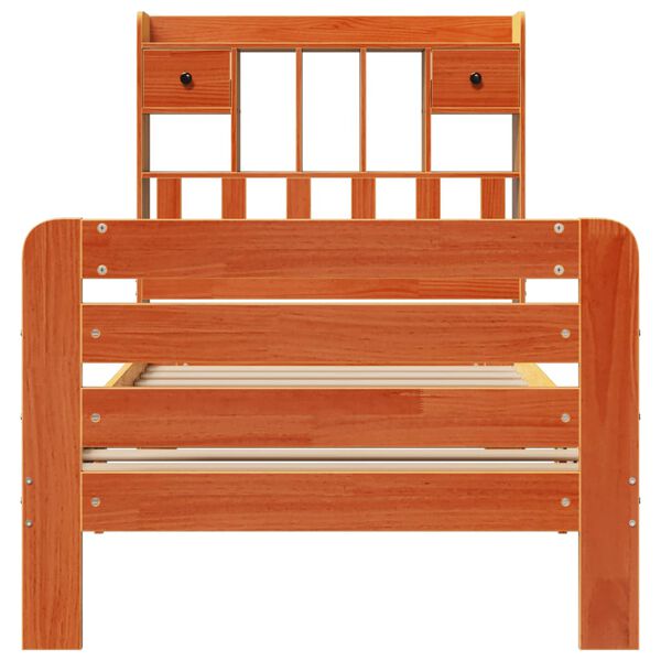 vidaXL gulta ar grāmatu plauktu, bez matrača, 75x190 cm, priede