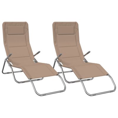 vidaXL sauļošanās krēsli, 2 gb., saliekami, brūns tekstilēns, tērauds
