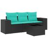 vidaXL 4-daļīgs dārza dīvānu komplekts ar spilveniem, melns PE pinums