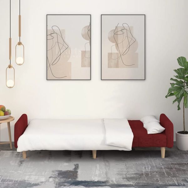 vidaXL 2-vietīga dīvāngulta, vīnsarkans audums