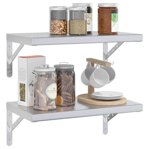 vidaXL sienas plaukti, 2 gab., 50x30 cm, sudraba krāsā, tērauds