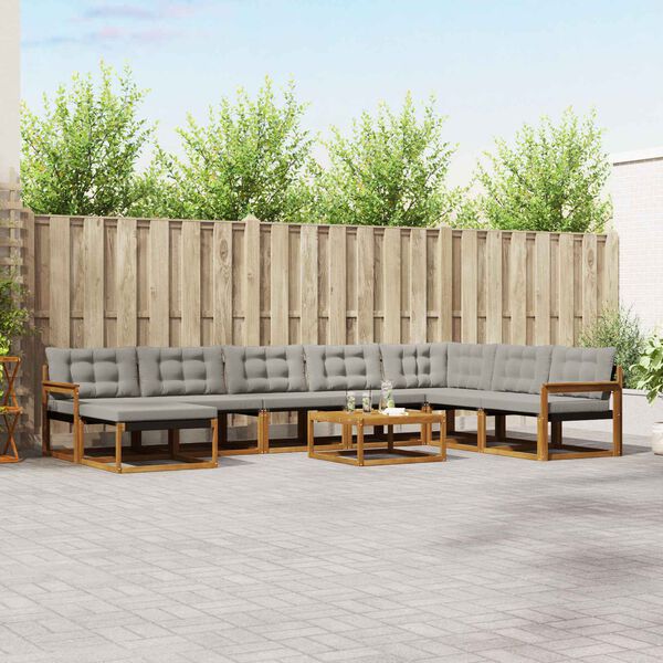 vidaXL Āra dīvānu komplekts ar spilvenu 9 pcs Dabīgs un gai&scaron;i pelēks