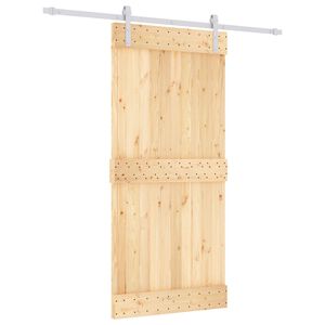 vidaXL Slīdo&scaron;ās durvis Dabisks un balts 95 x 210 cm Cieta priedes koks