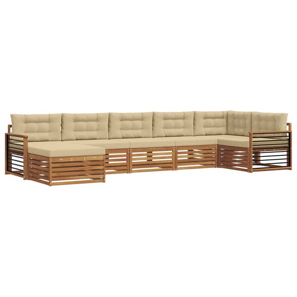 vidaXL Dīvāna komplekti 7 pcs Dabisks un bē&scaron;s Cietā akācijas koks