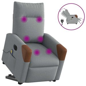vidaXL elektrisks masāžas krēsls, paceļams, atgāžams, pelēks audums