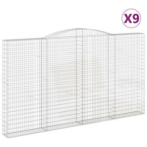 vidaXL arkveida gabiona grozi, 9 gb., 400x30x220/240cm, cinkota dzelzs