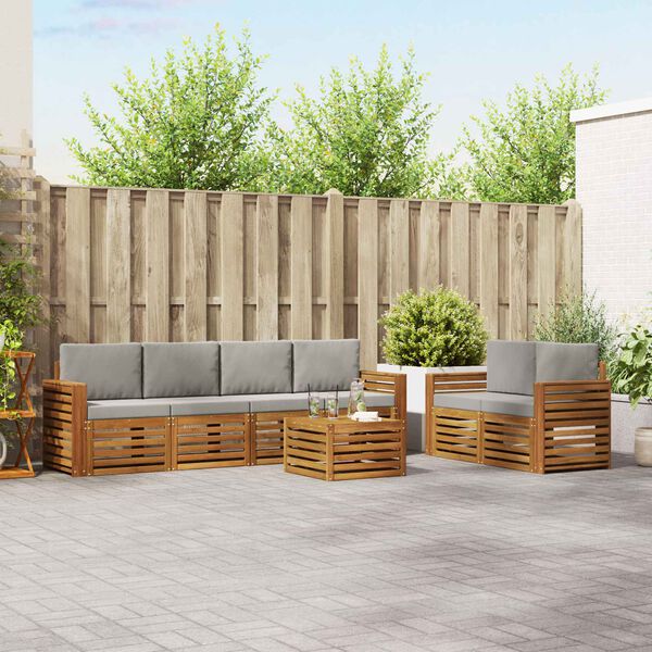 vidaXL Dīvāna komplekti ar spilvenu 7 pcs Dabīgs un gai&scaron;i pelēks