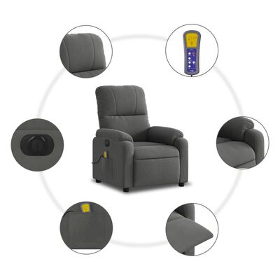 vidaXL elektrisks masāžas krēsls, tumši pelēks mikrošķiedras audums