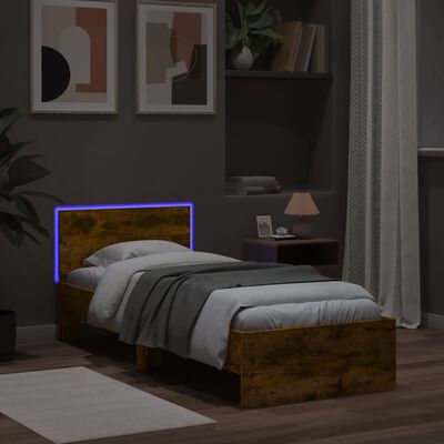 vidaXL gultas rāmis ar galvgali un LED, koka krāsa, 75x190 cm