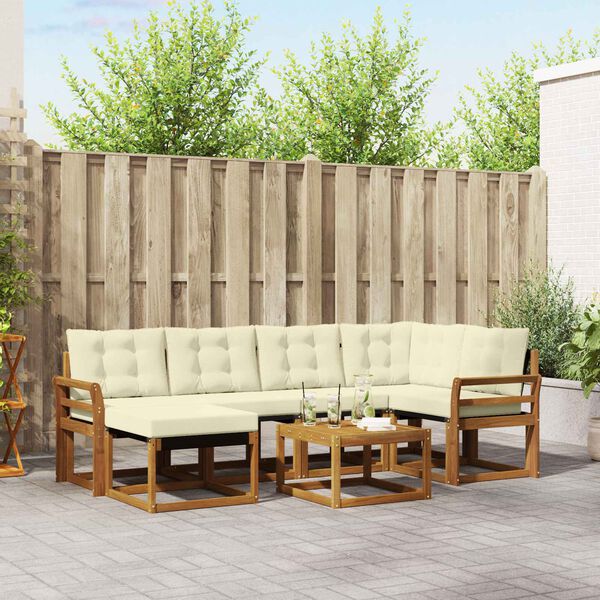 vidaXL Āra dīvānu komplekts ar spilvenu 7 pcs Dabisks un krējuma