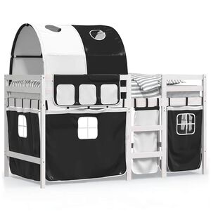 vidaXL bērnu augstā gulta ar tuneli, melni balta, 90x190 cm, priede