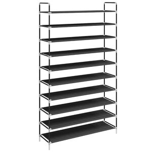 vidaXL apavu skapis, 10 plaukti, metāls, neausts audums, melns